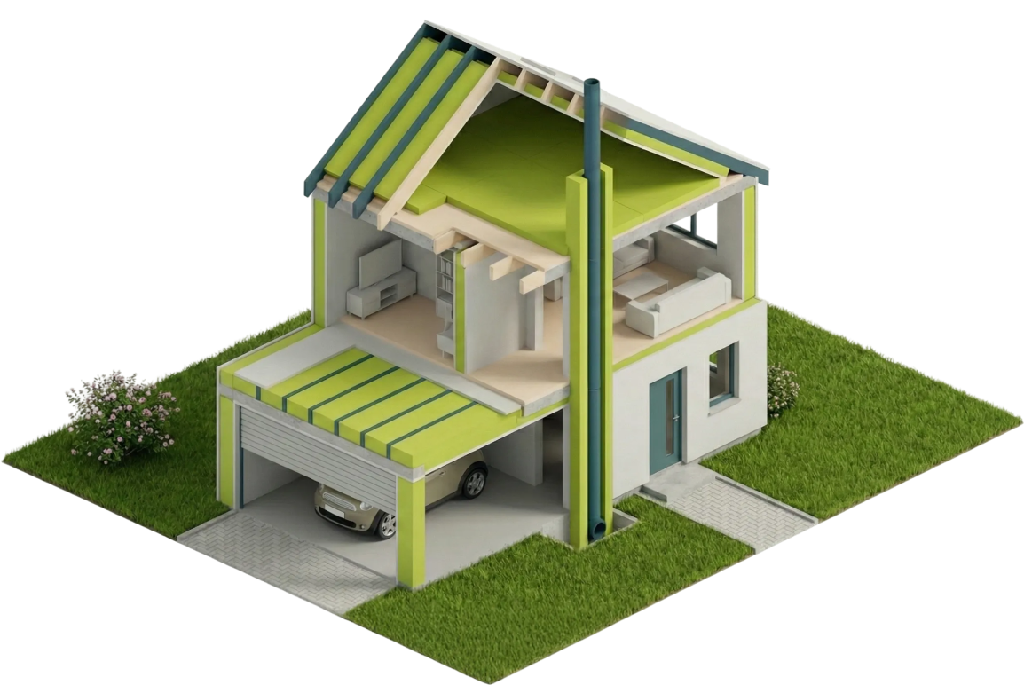Illustration d'une maison montrant les différents points de déperdition thermique